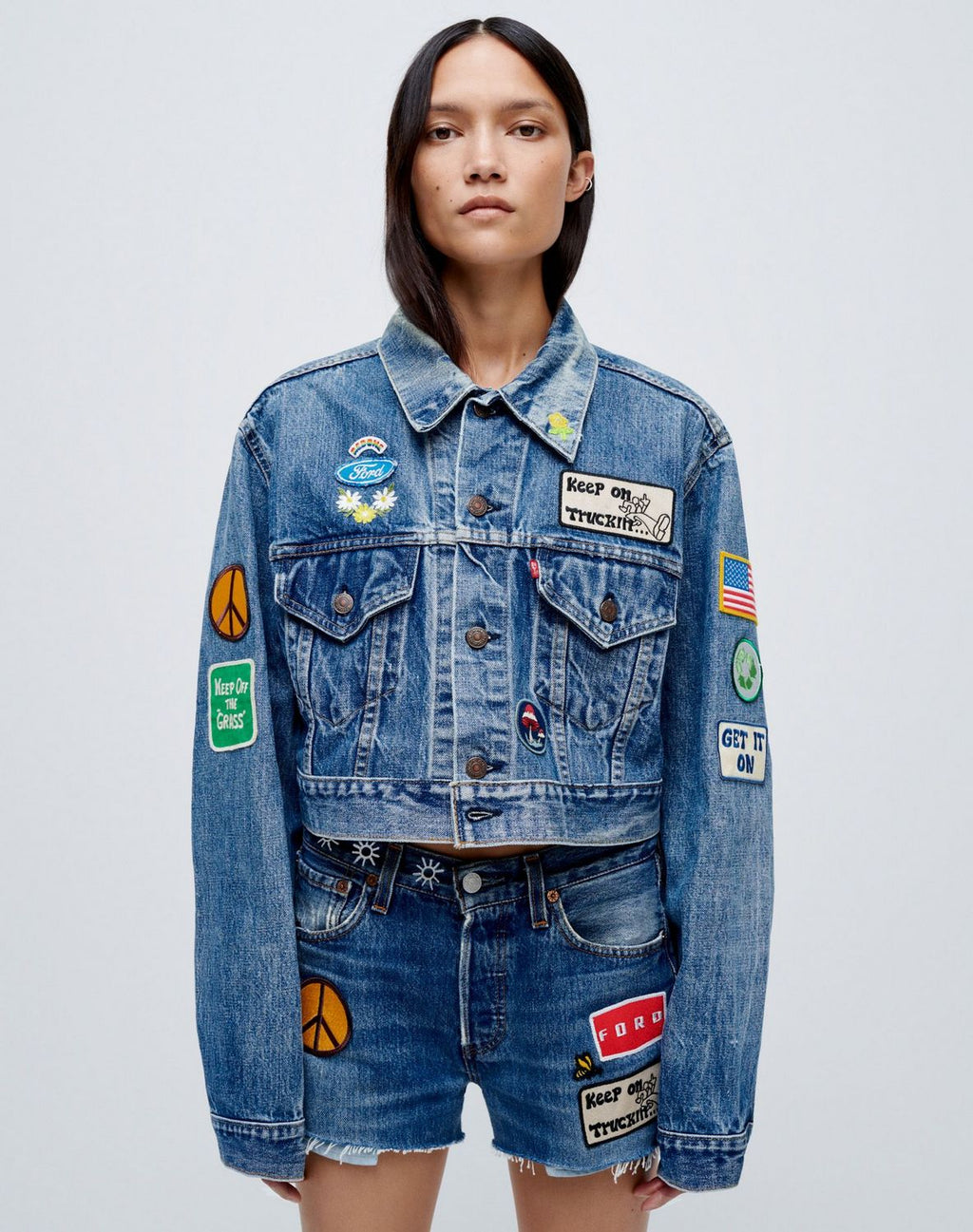 Veste Levis Oversized Crop - Indigo With Patches
