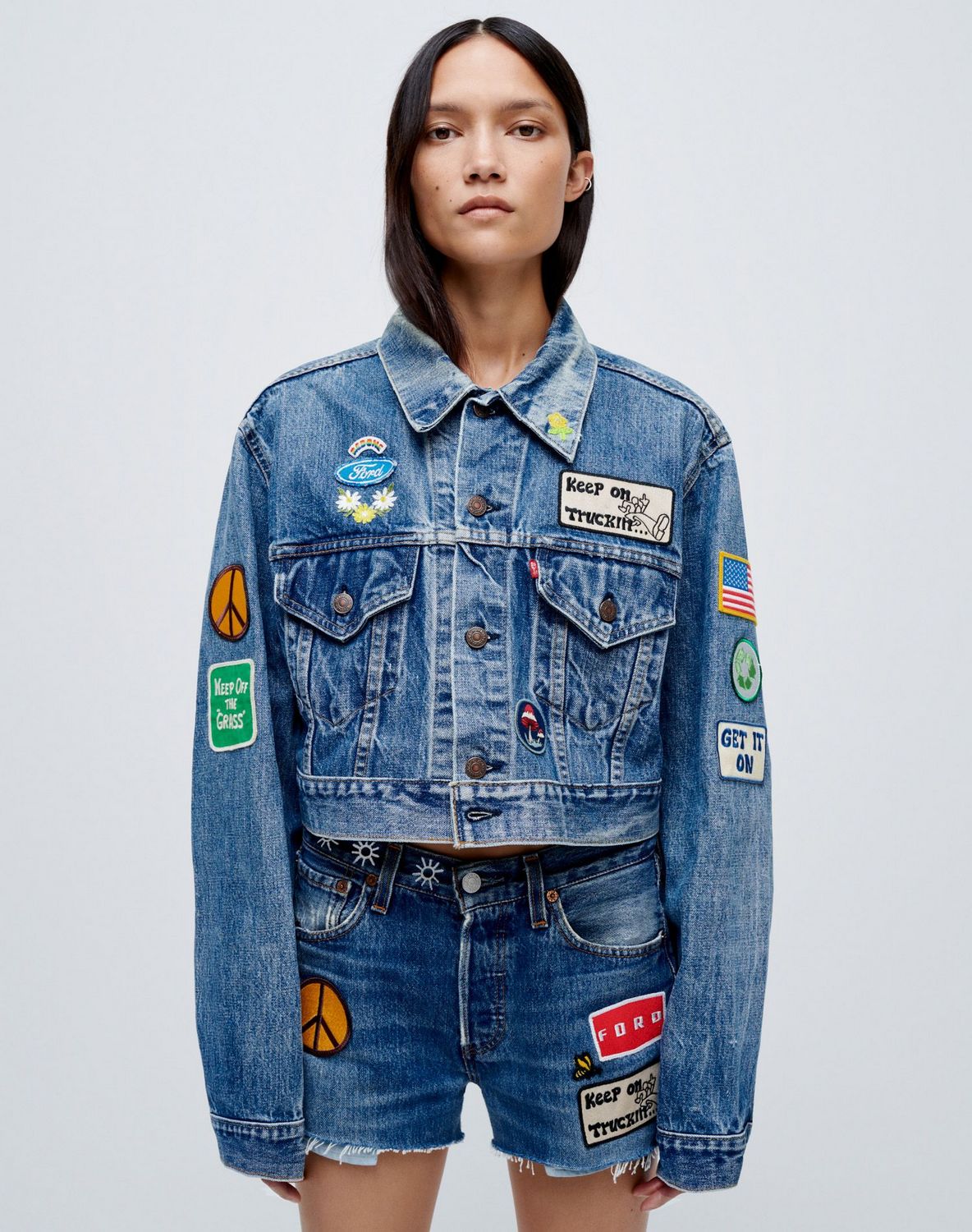 Veste Levis Oversized Crop - Indigo With Patches