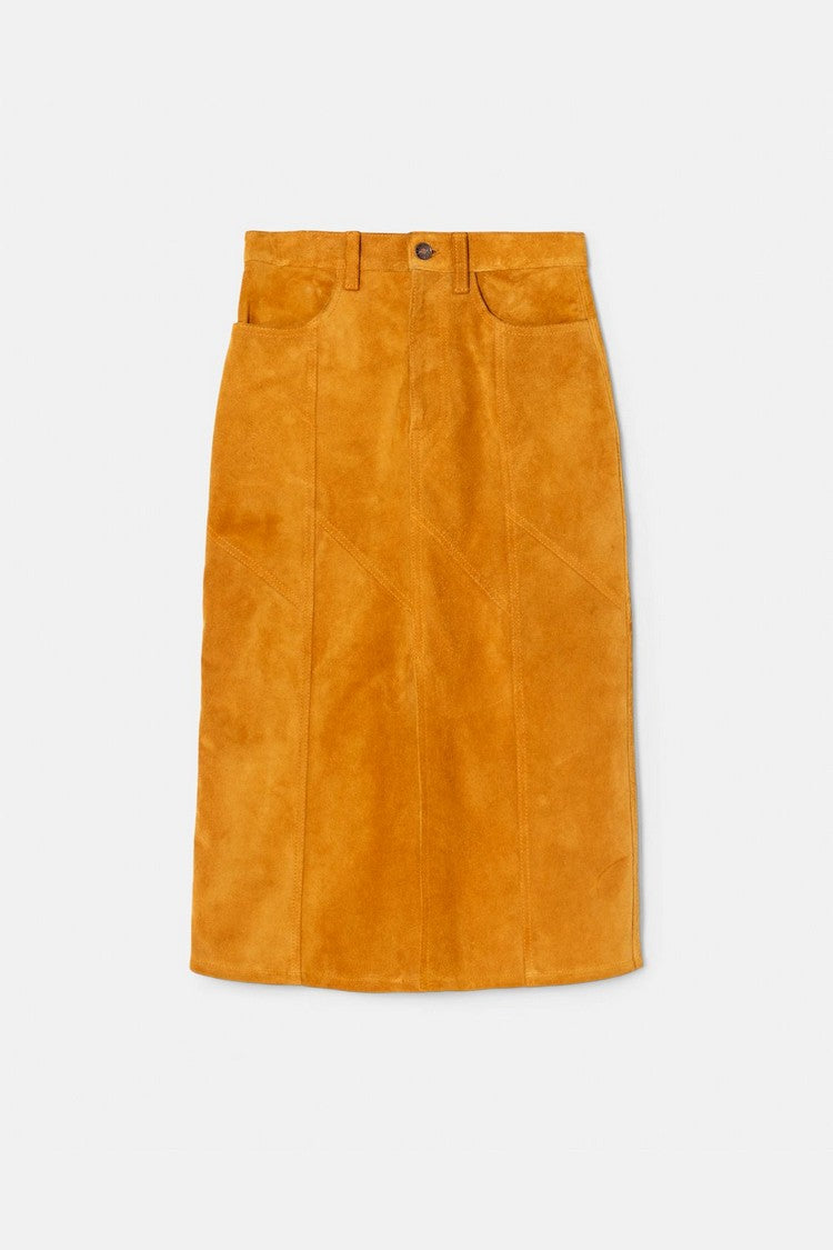 Jupe Paneled Midi - Tan Suede