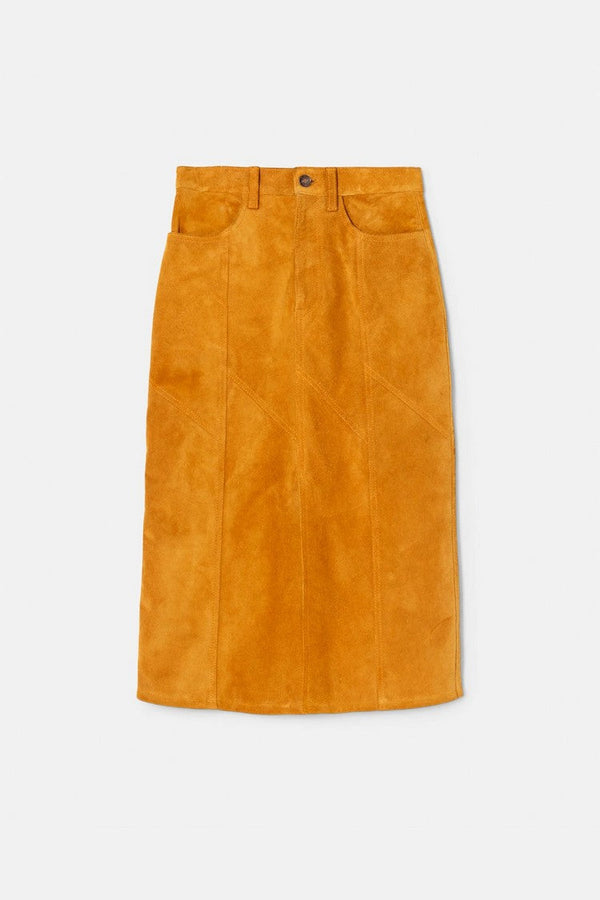 Jupe Paneled Midi - Tan Suede