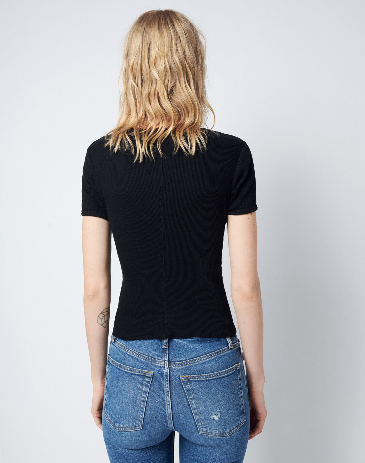 T-Shirt 90S Ribbed Cap Sleeve - Black