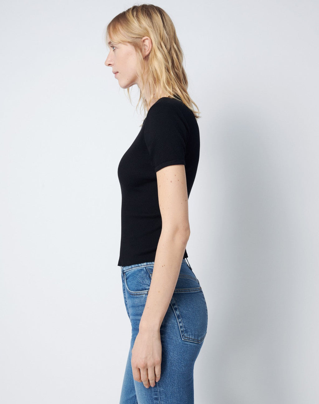 T-Shirt 90S Ribbed Cap Sleeve - Black