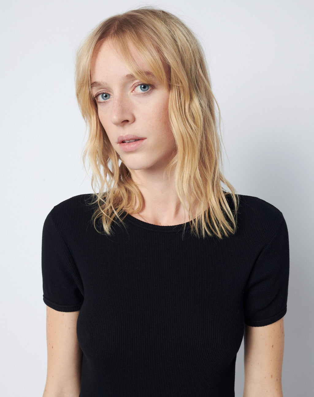 T-Shirt 90S Ribbed Cap Sleeve - Black