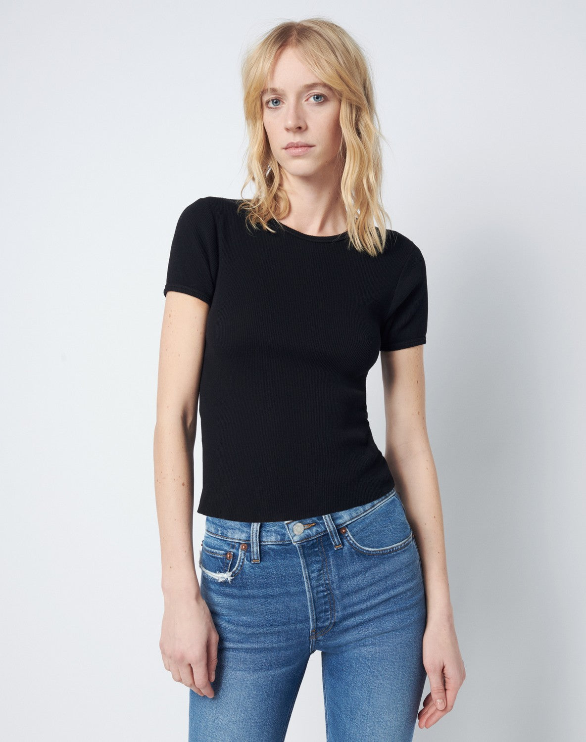 T-Shirt 90S Ribbed Cap Sleeve - Black