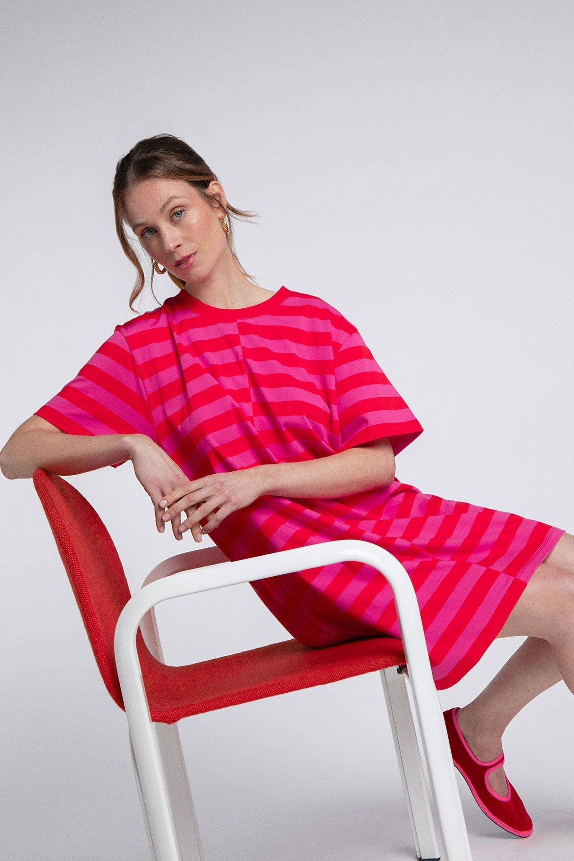 Robe Amalia Stripes Rose Et Rouge
