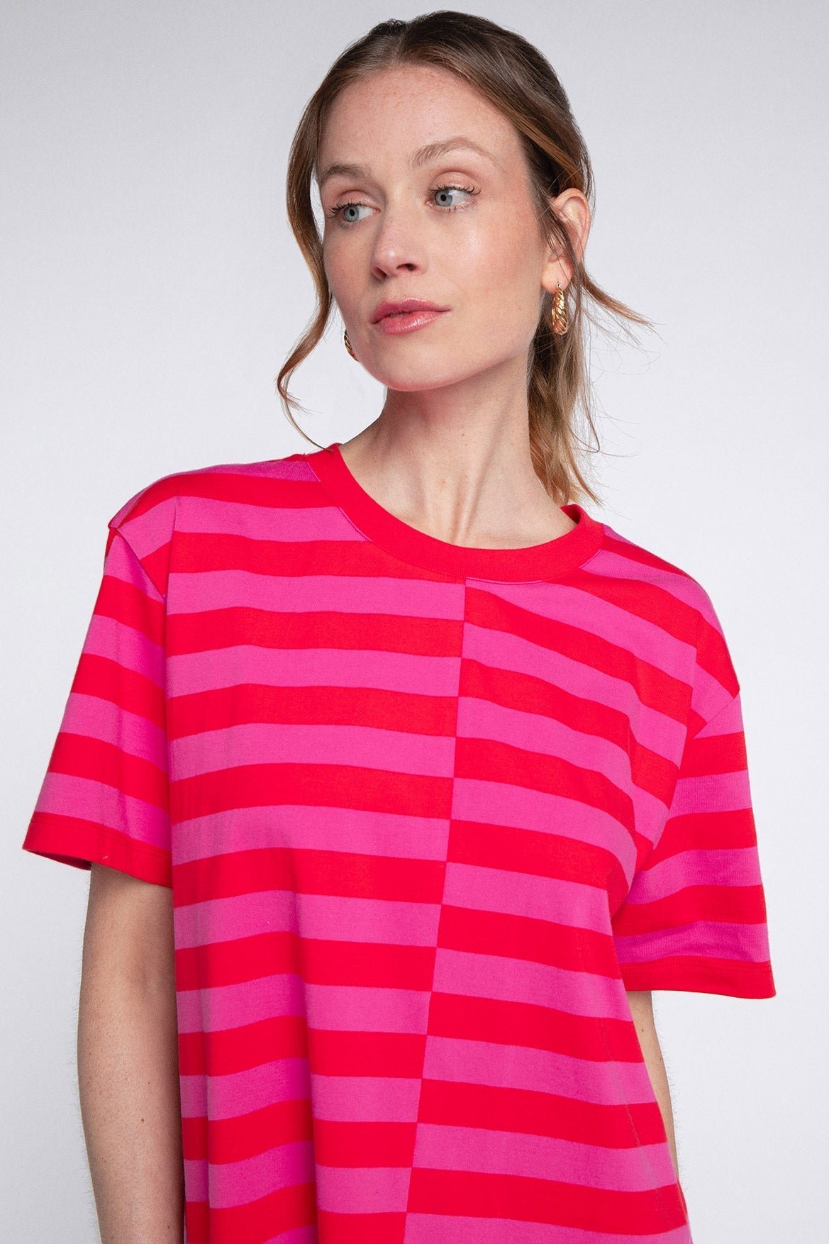 Robe Amalia Stripes Rose Et Rouge