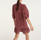 The Kooples - Robe Bordeaux Col Montant Manche 3/4 - Femme