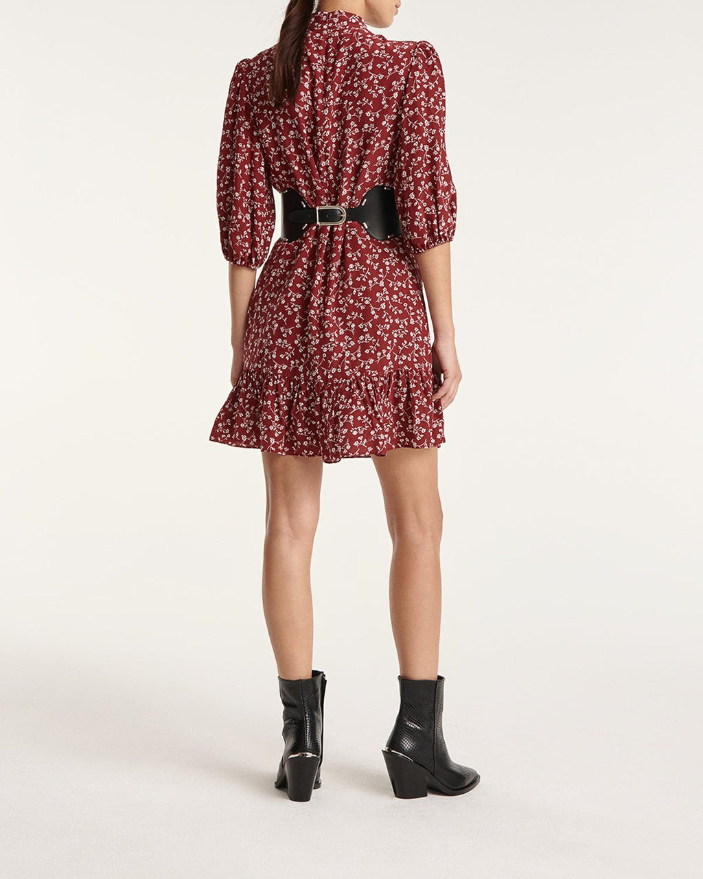 The Kooples - Robe Bordeaux Col Montant Manche 3/4 - Femme