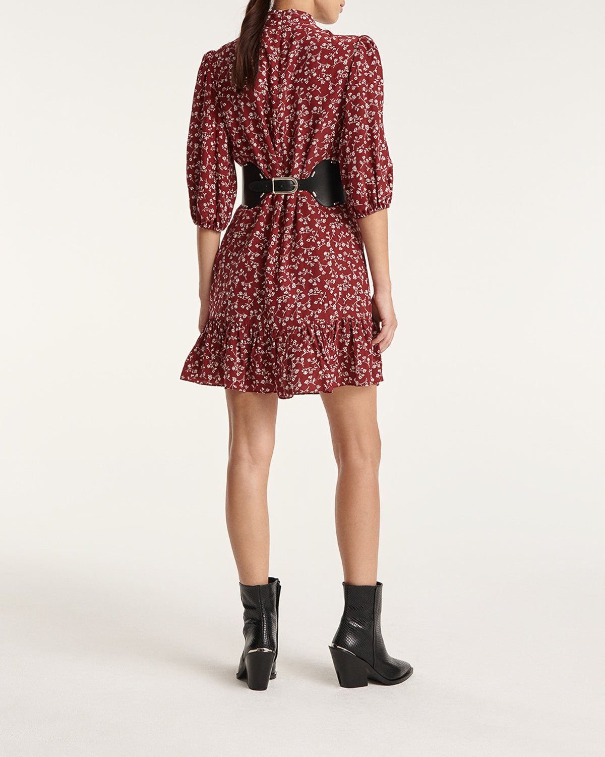 The Kooples - Robe Bordeaux Col Montant Manche 3/4 - Femme