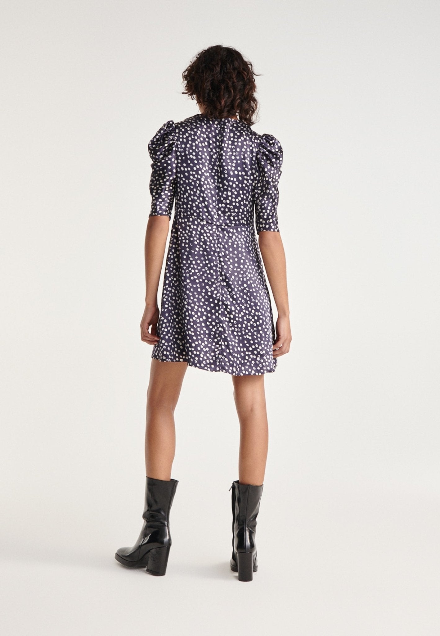 The Kooples - Robe Courte Bleu Marine Imprimée Soie - Femme