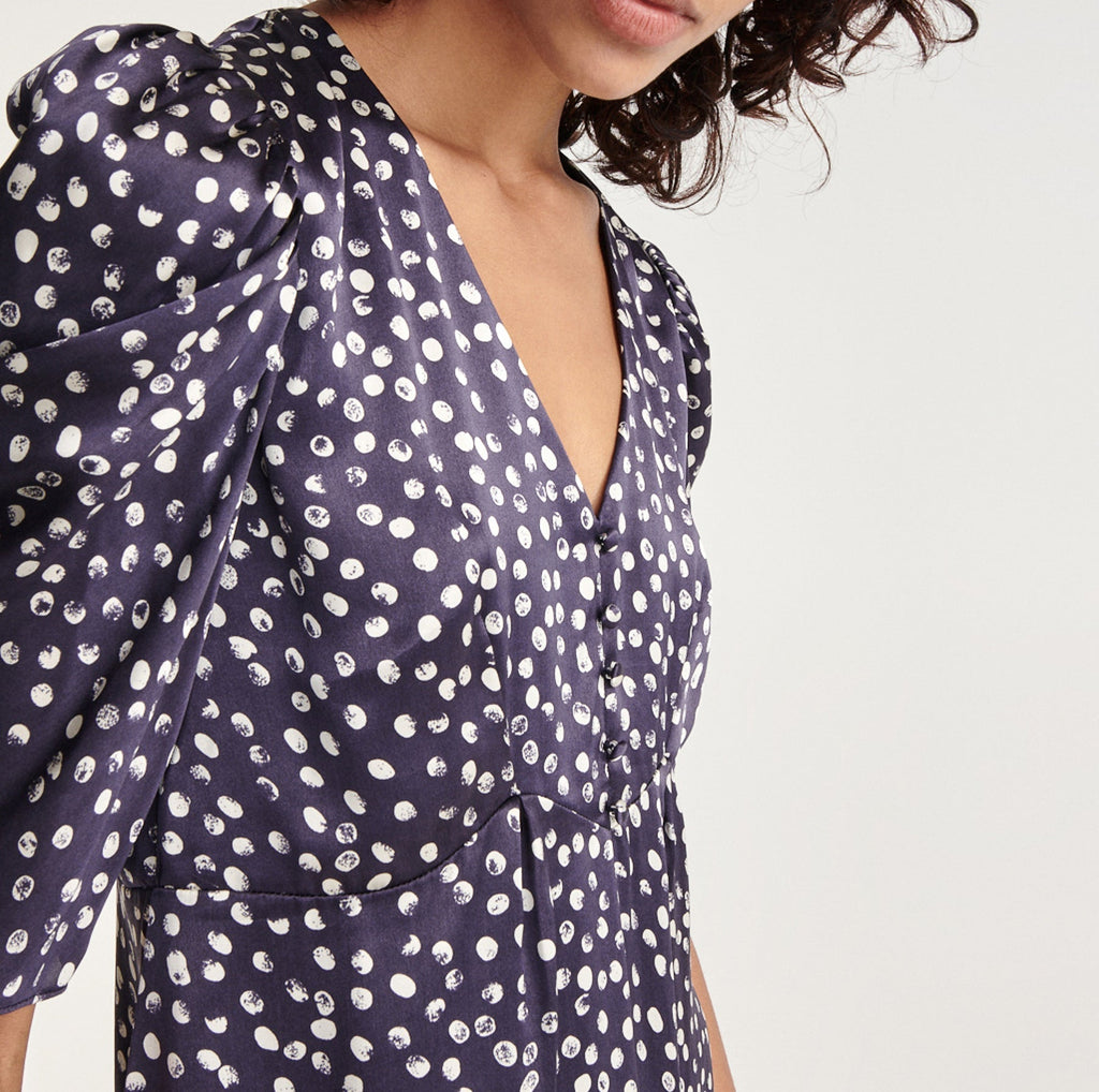 The Kooples - Robe Courte Bleu Marine Imprimée Soie - Femme