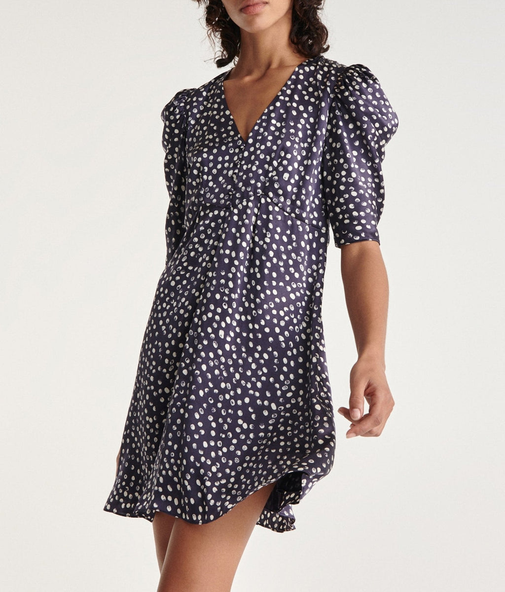 The Kooples - Robe Courte Bleu Marine Imprimée Soie - Femme