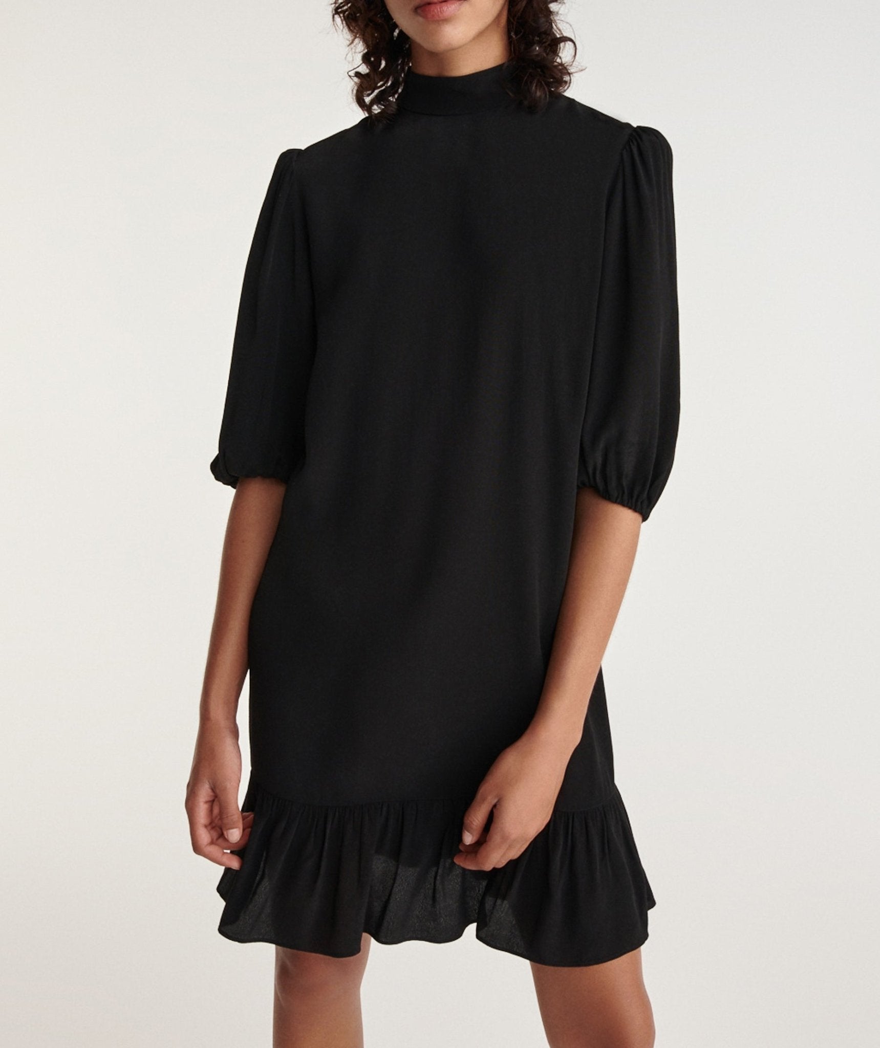 The Kooples - Robe Courte Noire À Volants Col Montant - Femme