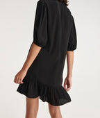 The Kooples - Robe Courte Noire À Volants Col Montant - Femme