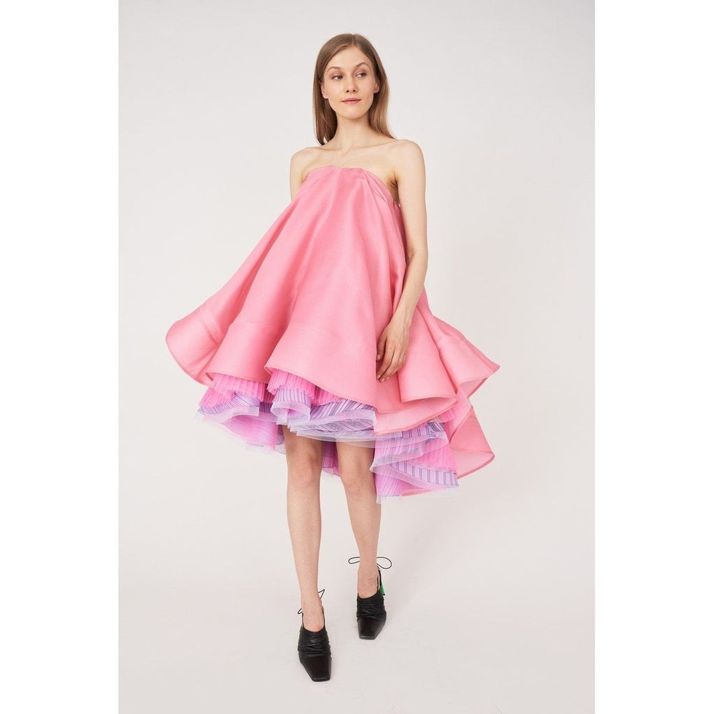 Robe Courte Soie Gazar Nattee - Bubblegum