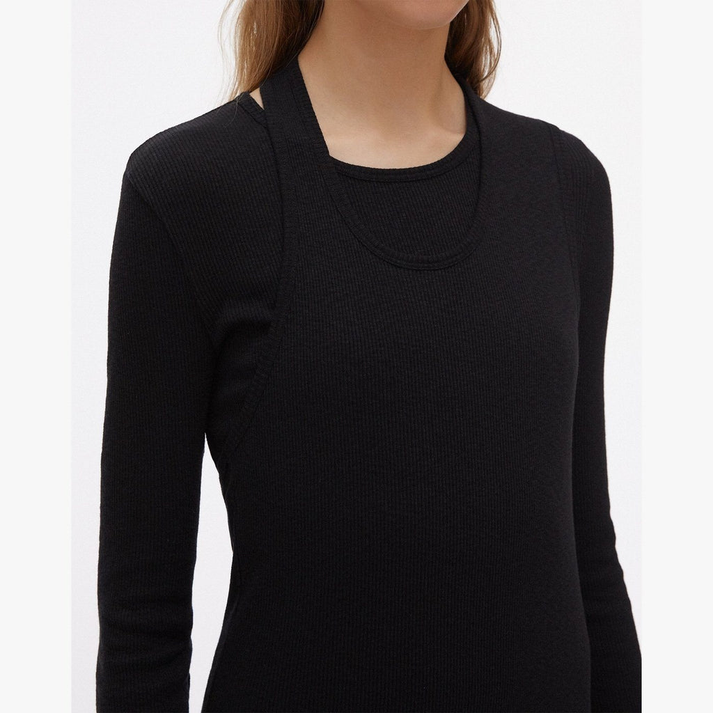 Robe Double À Manches Longues - Noir - Femme