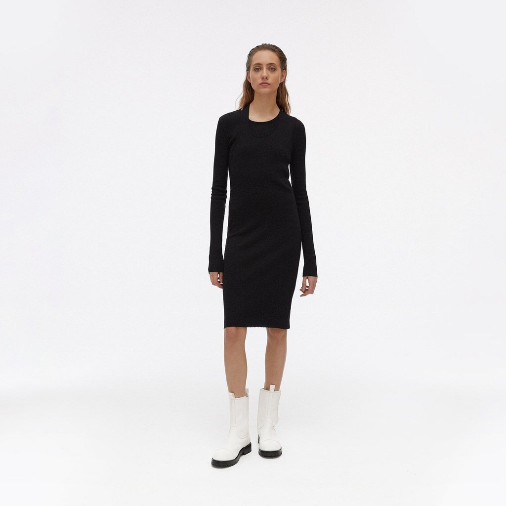 Robe Double À Manches Longues - Noir - Femme