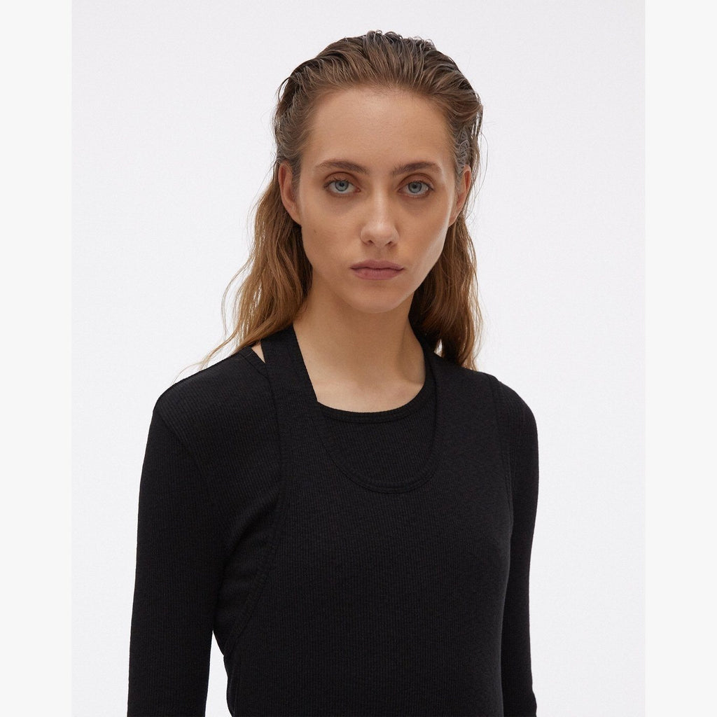 Robe Double À Manches Longues - Noir - Femme