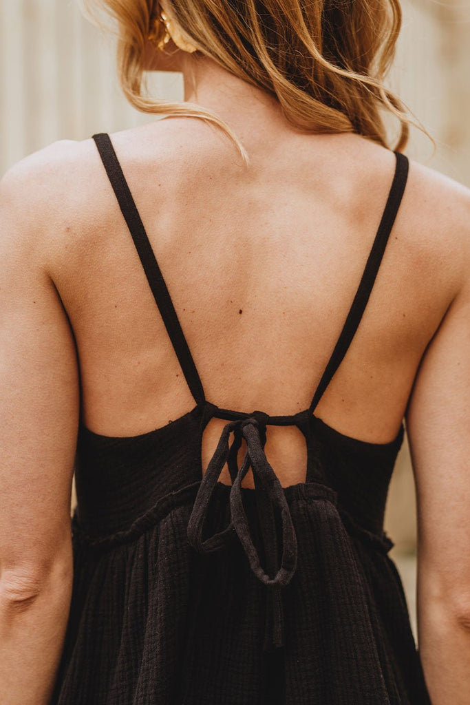 Robe Érin Noir Coton - Saaj Paris - The Bradery