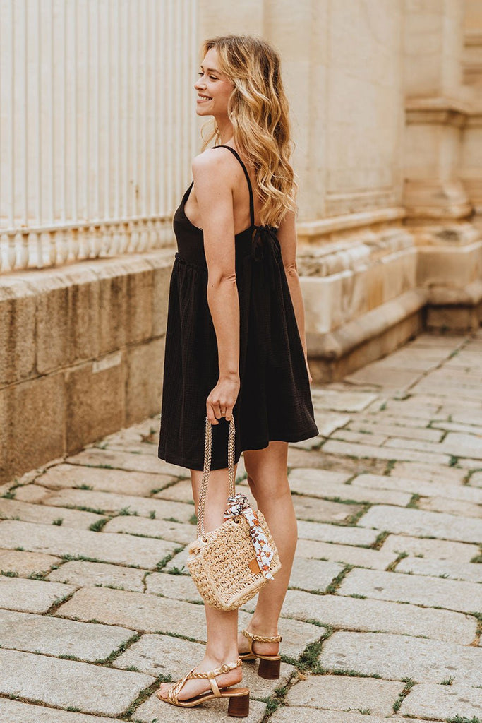 Robe Érin Noir Coton - Saaj Paris - The Bradery