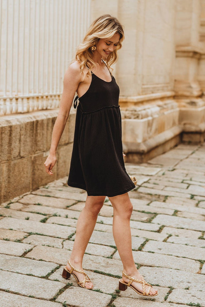 Robe Érin Noir Coton - Saaj Paris - The Bradery