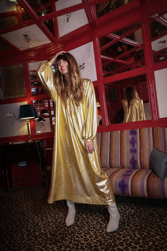 Robe Longue Penelope - Gold - Plume Paris - The Bradery