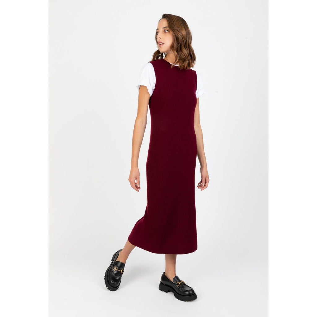Robe Longue Sans Manche Orlaith Burgundy, 100% Cachemire, 2 Fils, 1-1 Cardigan, 296Gr - Femme - Perfect Cashmere - The Bradery
