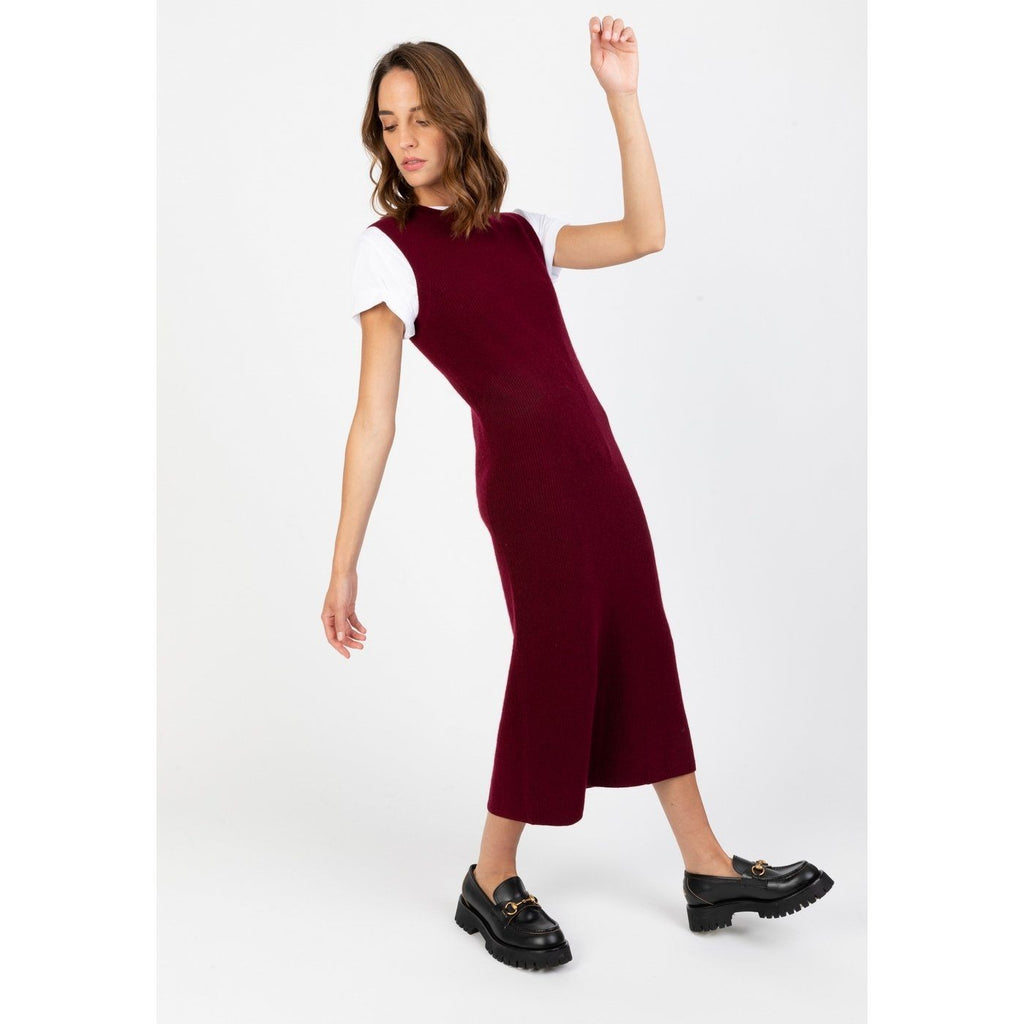 Robe Longue Sans Manche Orlaith Burgundy, 100% Cachemire, 2 Fils, 1-1 Cardigan, 296Gr - Femme - Perfect Cashmere - The Bradery