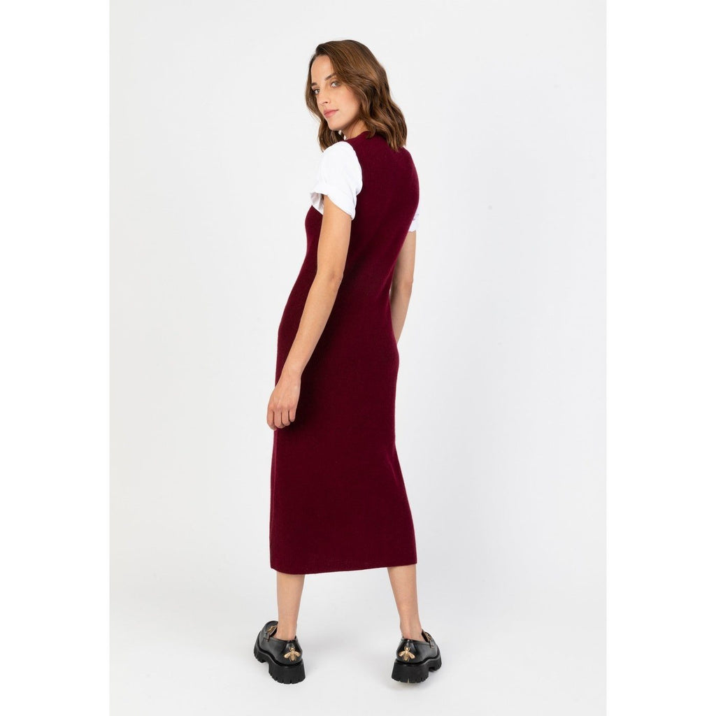 Robe Longue Sans Manche Orlaith Burgundy, 100% Cachemire, 2 Fils, 1-1 Cardigan, 296Gr - Femme - Perfect Cashmere - The Bradery