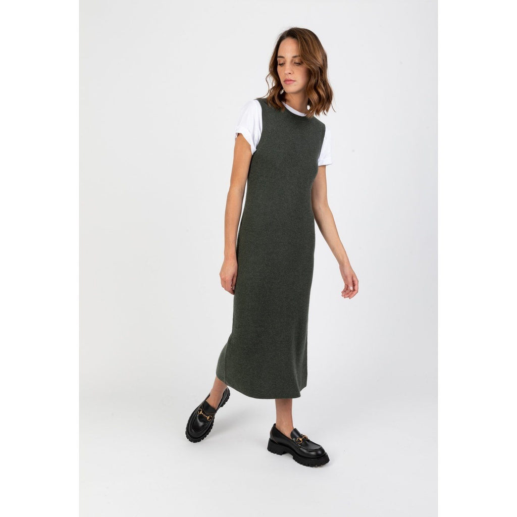 Robe Longue Sans Manche Orlaith Vert Sombre, 100% Cachemire, 2 Fils, 1-1 Cardigan, 296Gr - Femme - Perfect Cashmere - The Bradery
