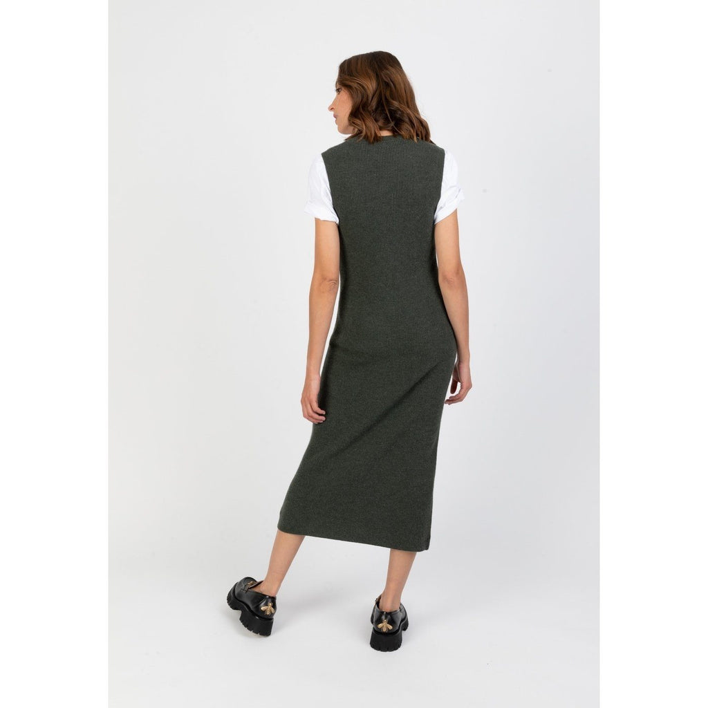 Robe Longue Sans Manche Orlaith Vert Sombre, 100% Cachemire, 2 Fils, 1-1 Cardigan, 296Gr - Femme - Perfect Cashmere - The Bradery