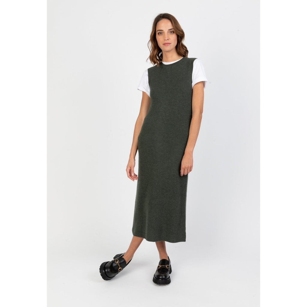 Robe Longue Sans Manche Orlaith Vert Sombre, 100% Cachemire, 2 Fils, 1-1 Cardigan, 296Gr - Femme - Perfect Cashmere - The Bradery