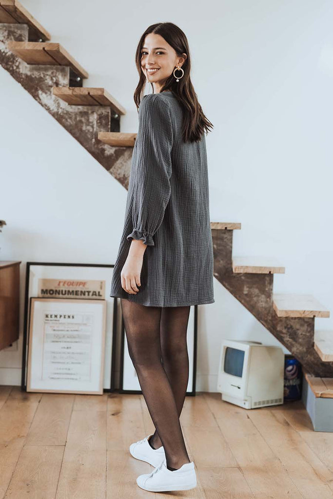 Robe Tess Gris Coton - Saaj Paris - The Bradery