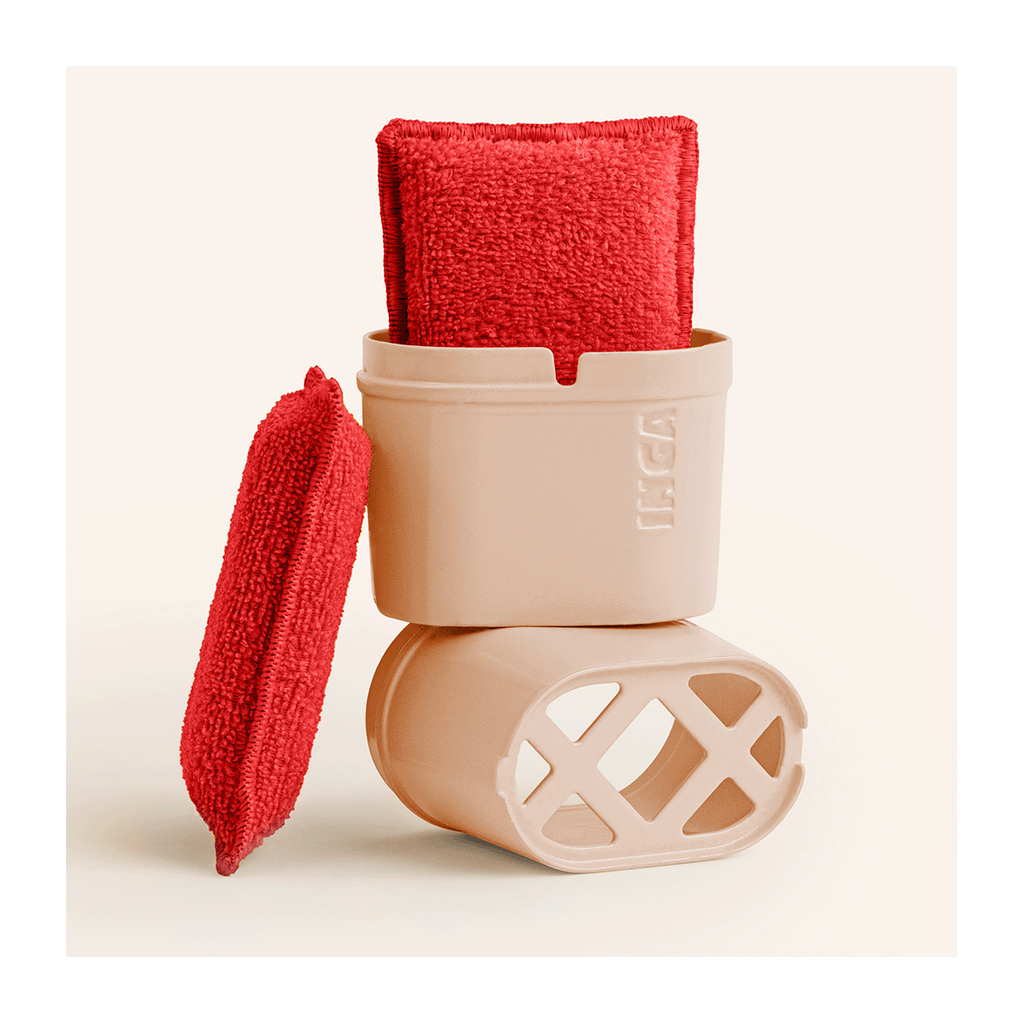 Eponge lavable double absorption rouge avec support