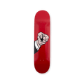 Roy Lichtenstein 'Finger Pointing' skateboard deck by THE SKATEROOM, featuring bold comic-style art on a striking red background, ideal for collectors or as a statement wall piece.
