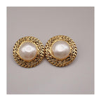 Chanel Vintage Round Chain Clip-On Earrings Metal with Faux Pearl Product Image