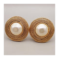 Chanel Vintage Round Clip-On Earrings Metal with Faux Pearl Product Image