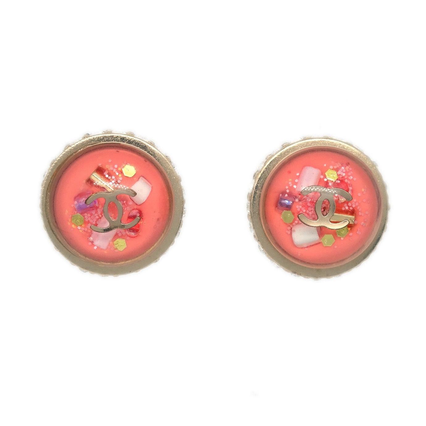 Chanel CC Logo Button Stud Earrings Metal with Crystals Product Image