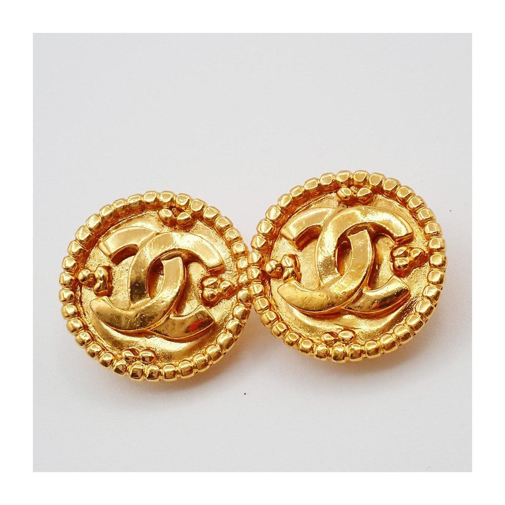 Chanel Vintage CC Round Button Clip-On Earrings Metal Product Image