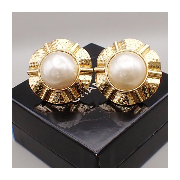 Chanel Vintage Clip-On Earrings Metal with Faux Pearl Product Image