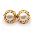Chanel Vintage Round Clip-On Earrings Metal with Faux Pearl Product Image