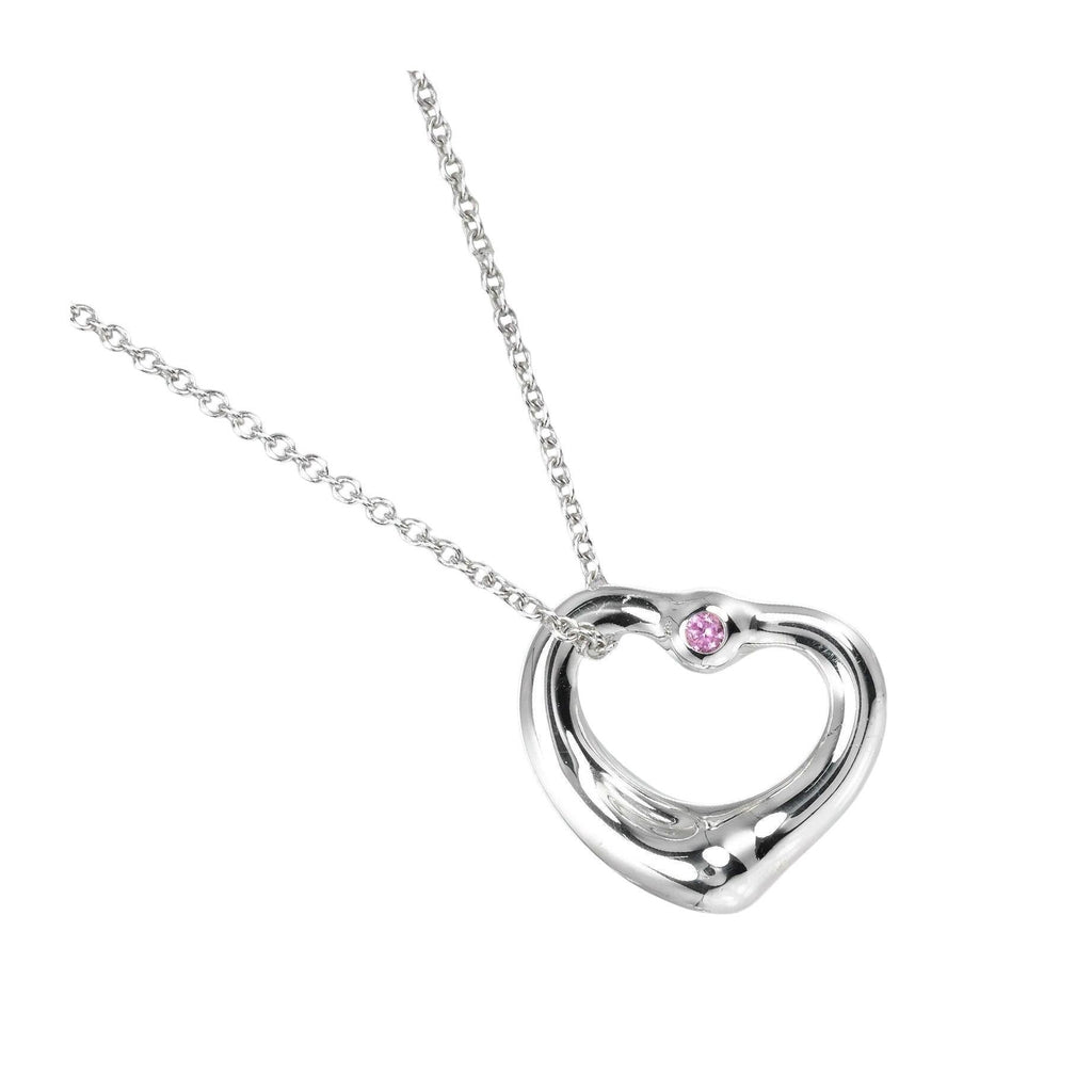 Tiffany & Co. Elsa Peretti Open Heart Pendant Necklace Sterling Silver with Pink Sapphire 16mm