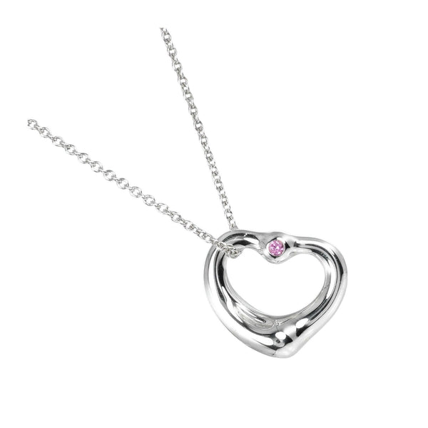 Tiffany & Co. Elsa Peretti Open Heart Pendant Necklace Sterling Silver with Pink Sapphire 16mm