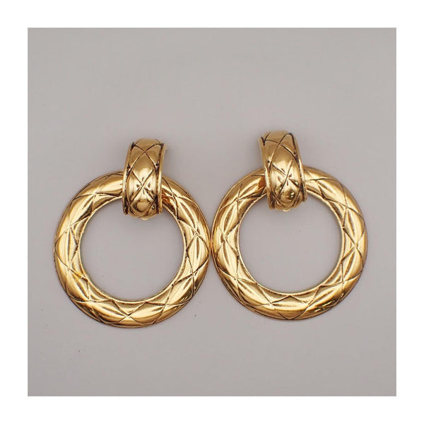 Chanel Vintage CC Round Drop Clip-On Earrings Metal Large