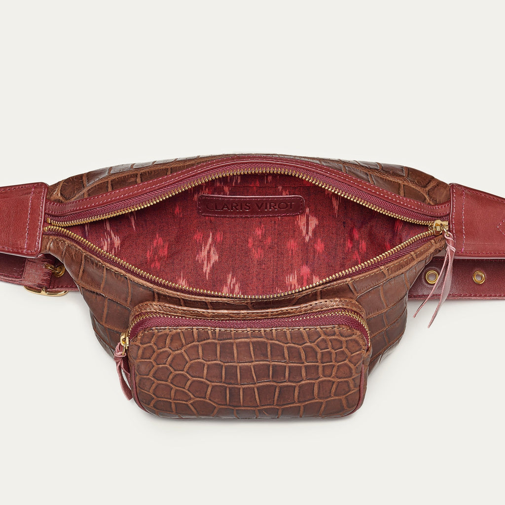 Sac Banane Romeo Croco Chocolat Bordeaux