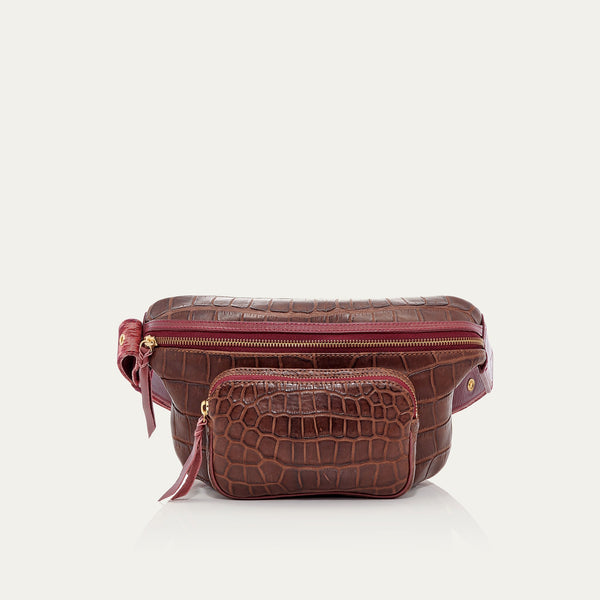 Sac Banane Romeo Croco Chocolat Bordeaux