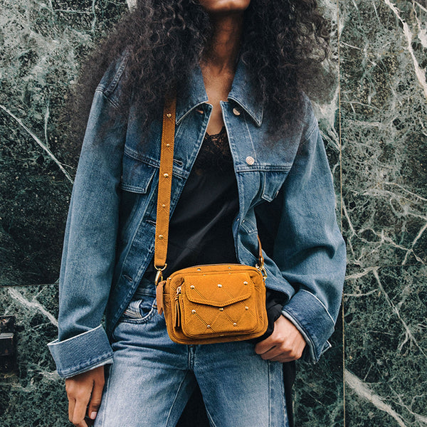 Sac Cuir Baby Charly Ambre Cloutée