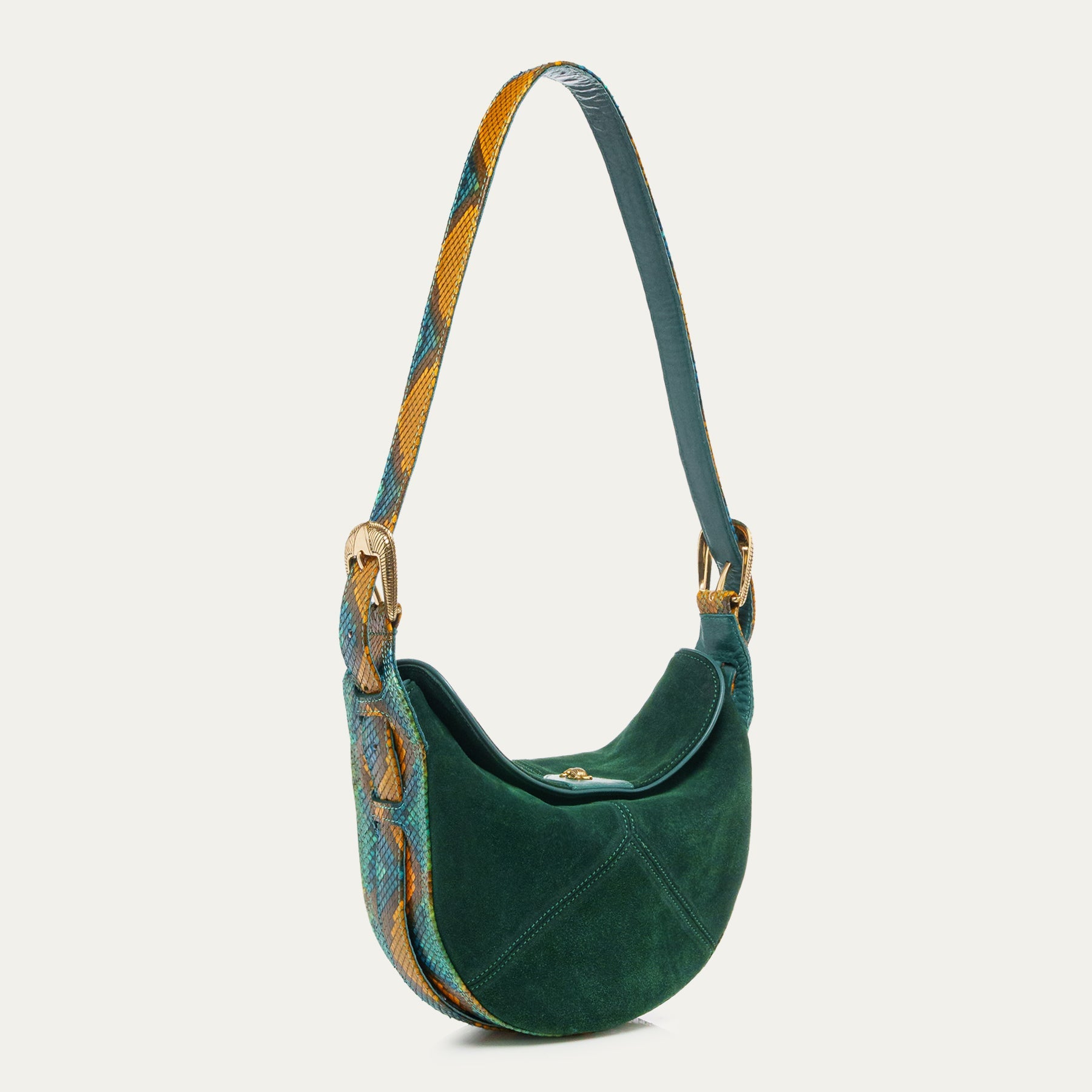 Sac Veau Velours & Python Estelle Vert Jade Bleu Lotus