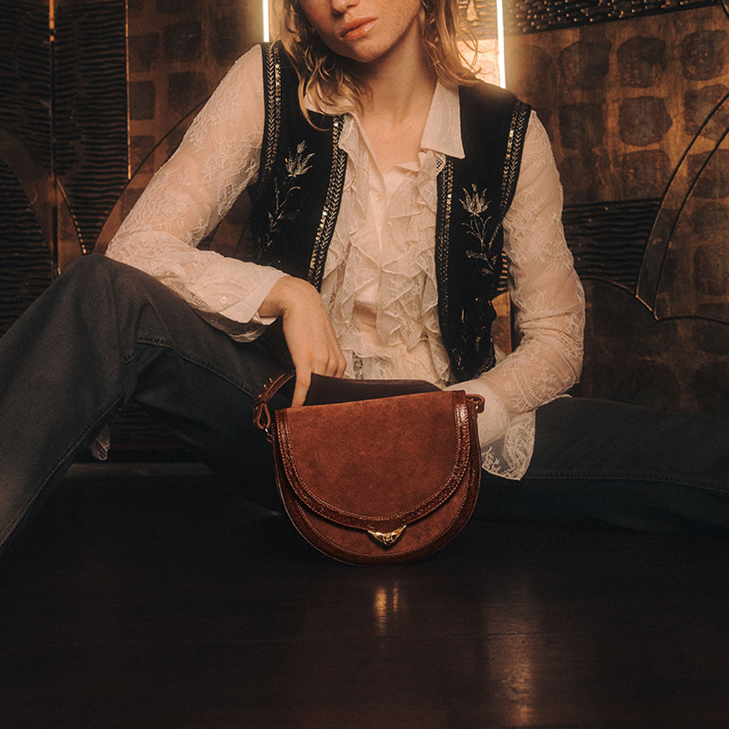 Sac Veau Velours Victoria Cognac