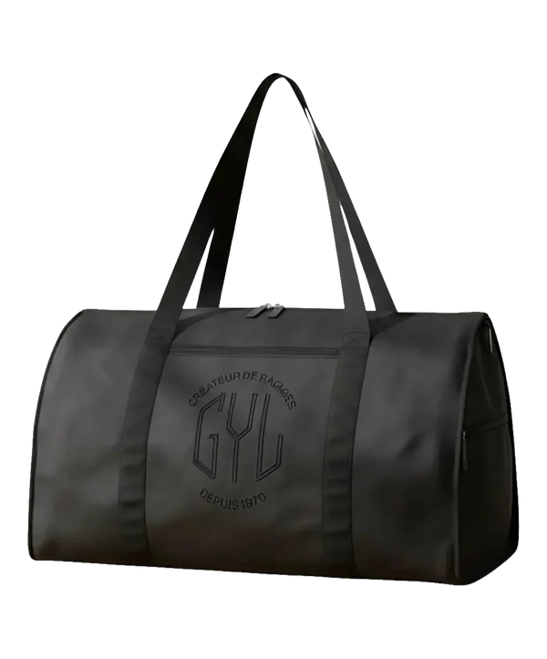 Sac de voyage pliant GYL coloris noir vue trois quarts avec logo Créateur de Bagages depuis 1970